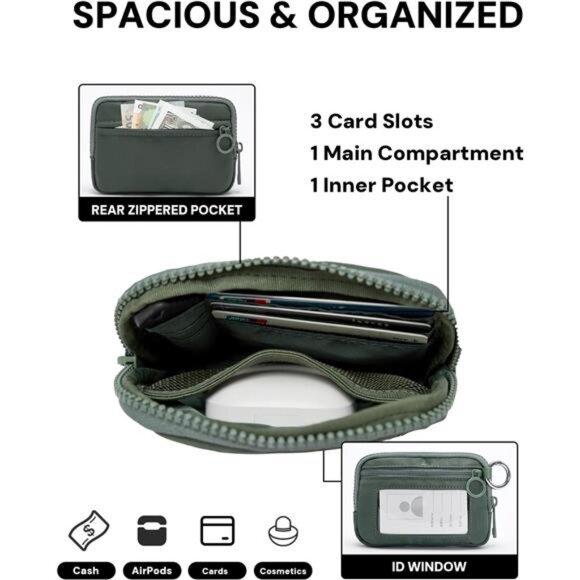 Womens Mini Wallet Keychain Card Case Coin Purse Zip ID Window Portable - Picture 4 of 7